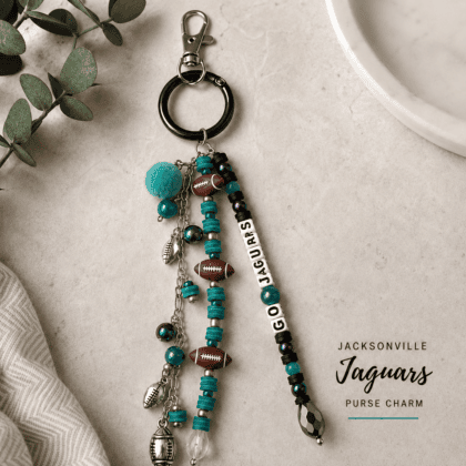 Jacksonville Jaguars-Inspired Purse Charm – Football & Teal Beads